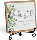Inspirational Christian Desk Decor, Be Still And Know That I Am God Rutsic Sign, Desk Decorations For Office Home Living Room Bathroom, Eucalyptus Shelf Decor, Wooden Plaque With Stand (03) by JUSITAKEET