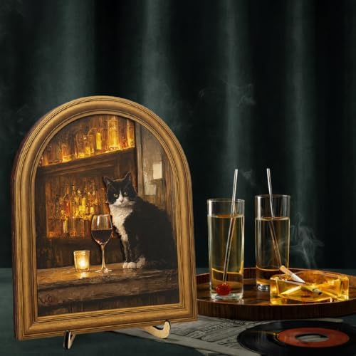 3D Funny Tuxedo Cat Wall Art Sign for Bar Decor, Vintage Drinking Cat Portrait Wall Decor, 8x10 Inch - Image 5