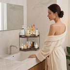 2-Tier Corner Bathroom Counter Organizer for Storage, Dark Brown - Image 7