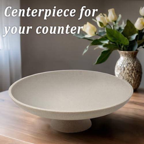 LIN CHUAN Large Decorative Bowl, Resin Pedestal Fruit Bowl, Beige - Image 2