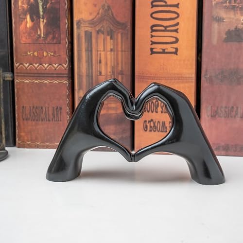 Small Heart Hands Sculpture Decor for Living Room Bedroom Bookshelf Coffe Table and Office Display, Love Finger Statue Modern Aesthetic Home Decor, Unique Gift for Wedding Christmas Birthday (Black) - Image 5