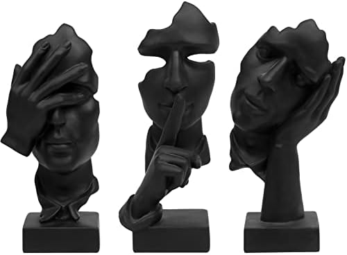 prosfalt 3 Pcs Thinker Statue, Silence is Gold Abstract Art Figurine, No Hear No See No Speak Modern Home Resin Sculptures Decorative Objects Decor for Home Office Bookshelf Desktop(Black) (A-41) by Unknown