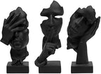 prosfalt 3 Pcs Thinker Statue, Silence is Gold Abstract Art Figurine, No Hear No See No Speak Modern Home Resin Sculptures Decorative Objects Decor for Home Office Bookshelf Desktop(Black) (A-41) by Unknown