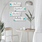 4 Pcs White Farmhouse Wall Decor with Teal Butterflies & Daisies, Rustic Wooden Signs Set, Floral Wall Art for Living Room Bedroom, Housewarming Gift, 4.7" x 13.8" - Image 3