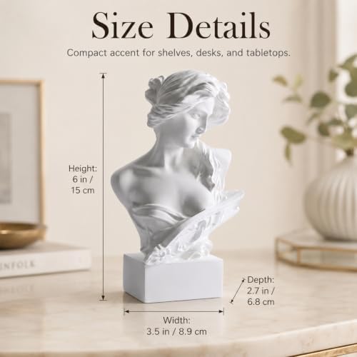 6" H Greek Mythology Bust Statue Decor,Artemis Statues Roman Goddess Figurines,Used for Sketch Practice Aesthetics Statues and Sculptures and Indoor Filling Space for Living Room, Bedroom and Study - Image 3