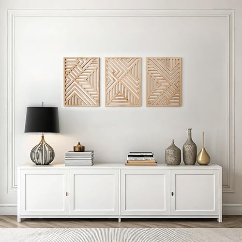 qmmp Modern Wooden Wall Sculptures - Set of 3 - Home Decor Accent - Large Wall Art for Living Room, Bedroom, Office - Easy Installation (Oak, Large - Direction) by qmmp