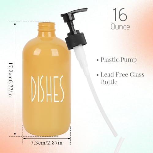 16 oz Glass Soap Dispenser with Pump, Refillable Dish Soap Dispenser for Kitchen Sink, Hand Soap and Lotion Dispenser for Bathroom Countertop, Decorative Kitchen Bathroom Accessories (Yellow) - Image 2