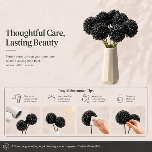 Mandy's 12pcs Artificial Black Ball Chrysanthemum Flowers - Image 6