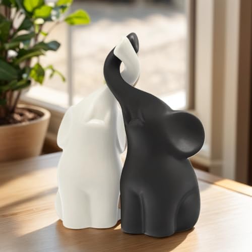 OwMell Set of 2 Loving Elephant Statue Figurine, 6" Elephant Ring Holder - Image 2