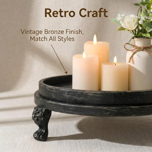 Black Decorative Tray, 11.8 Inch Round Tray with Claw Feet - Image 4