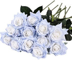 Kimura's Cabin 12pcs Real Touch Roses Artificial Flowers Lifelike Rose,Blue by WeddingPartyArrangementBouquetsDecorationArtificialFlowers