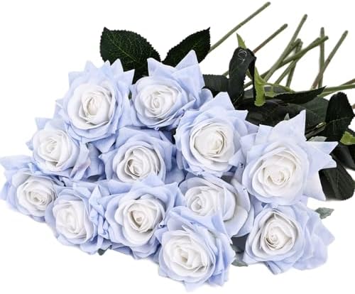 Kimura's Cabin 12pcs Real Touch Roses Artificial Flowers Lifelike Rose,Blue by WeddingPartyArrangementBouquetsDecorationArtificialFlowers