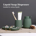 INGOFIN 3 Pcs Ceramic Bathroom Accessory Set - Liquid Soap Dispenser, Toothbrush Holder & Tray, Bathroom Counter Set, Countertop Essentials for Home, Guest Bathroom, or Office Use, Matte Green - Image 6
