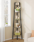 Hoctieon Corner Shelf, 5-Tier Corner Bookshelf, Rustic Ladder Shelf, Industrial Display Stand for Living Room, Kitchen, Home Office, Balcony, Small Space, Metal Frame, Grey by Hoctieon