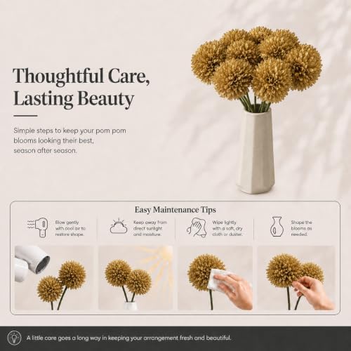 Mandy's 12pcs Artificial Gold Ball Chrysanthemum Flowers - Image 6