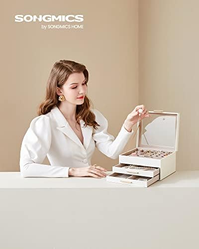 SONGMICS Jewelry Box Organizer, 3-Layer Storage with 2 Drawers, Glass Lid - Image 2