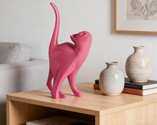 7 Inch Hot Pink Proud Cat Statue - Image 7