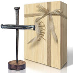 LeMeeOly Jesus Christ Crucifixion Nail Metal Cross Wooden Base, Religious Gifts for Men Women, Baptism & Religious Gifts for Men Women,Christian Home Decor (Solid Wood Base) by LeMeeOly