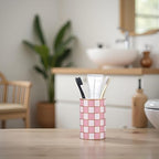 Checkered Bathroom Toothbrush Holder, Bathroom Black and White Ceramic Toothbrush Holder, Modern Toothbrush Box, Used for Bathroom countertop Storage Rack, Checkered Bathroom Decoration (Pink) - Image 7