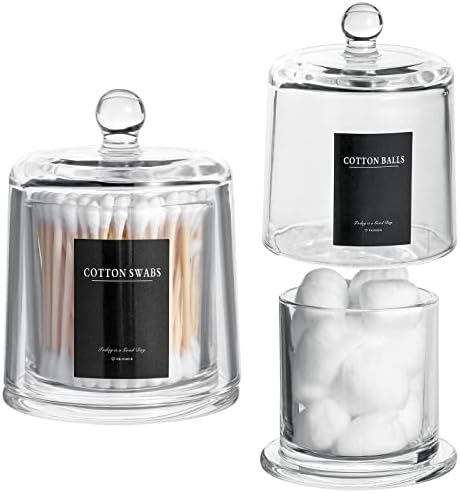 Qtip Holder Apothecary Jars with Lid, 2 Pack Thick Glass, Clear by rejomiik