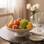 Large Decorative Fruit Bowl, Snack Candy Pedestal Bowl, Stripe Beige - Image 4