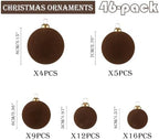 46Pcs Velvet Christmas Ball Ornaments Set - Flocked Shatterproof Christmas Tree Decorations Classic Hanging Ornaments with Rope for Xmas Wreath Holiday Home Decor (Multi-Size, Brown) - Image 2