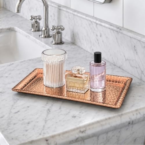 Monarch Abode Decorative Tray – 16-Inch Hand Hammered Copper Plated Metal Bathroom Tray Countertop, Vanity Trays Organizer, Perfume Plate for Dresser, Kitchen Countertop Large Fruit Platter - Image 6