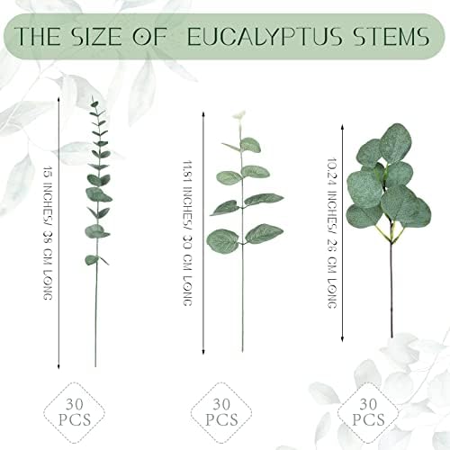 Giegxin 90 Pcs Mixed Artificial Eucalyptus Leaves Stems Bulk Green - Image 2