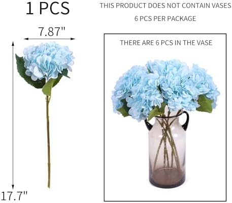 Kimura's Cabin 6pcs Fake Hydrangeas Flowers Artificial Hydrangea,Light Blue - Image 2