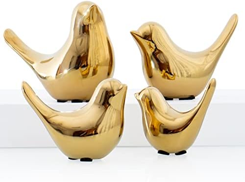 Notakia Small Birds Statues Home Decor Modern Style Decorative Ornaments for Living Room, Bedroom, Office Desktop, Cabinets (4Pcs Gold Birds) by Notakia