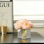 Artificial Peony Silk Flower Centerpieces with LED Light Faux Floral Arrangement in Glass Vase for Home Wedding Table Decoration (Blush Peach) - Image 4