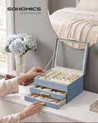 SONGMICS Jewelry Box with Glass Lid, 3-Layer, 2 Drawers - Image 2