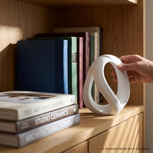 White Geometric Knot Decor-Abstract Resin Sculpture,Geometric Infinity Loop Decorative Tabletop Statue for Shelf, Bookshelf, Coffee Table or Console Table, Modern Home Accent Decorative Object - Image 4