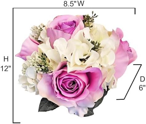 Admired By Nature Artificial Rose Hydrangea Flowers Bouquet, 9 Stems Faux Wedding Bouquet for Bride Bridesmaid, Centerpieces Floral Arrangement Home Decoration GPB8359-LAV/CM, Lavender/Cream - Image 2