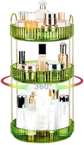 360 Rotating Makeup Organizer - Large Capacity Spinning Perfume & Cosmetic Skincare Holder for Vanity & Countertop (Gem Green, 3 Tier) by Niluks