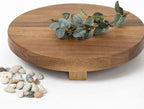 Kurrajong Farmhouse footed wooden stand. 10" wide and 2" high round Acacia Wood Riser. Wooden pedestal stand for Kitchen Counter, Coffee Station, Bathroom, Plants, Candles. Rustic Countertop Riser board by KurrajongFarmhouse