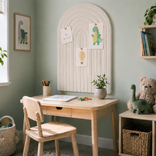 Large Arched Felt Bulletin Board, Sized 36" x 24" for Office & Wall Decor – 6 Customizable Adhesive Tiles with Pins are Perfect to Display Your Photos (Khaki-A) - Image 7