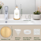 Mouthwash Dispenser for Bathroom 11.8oz – Glass Mouthwash Bottle with Cup & Bamboo Tray, Gold Hot-Stamped Lettering, Nordic Style Countertop Accessory, White Bathroom Accessories (White) - Image 5