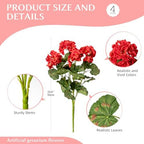 Artificial Geranium Flowers for Outdoors 19.6" Geraniums Artificial Flowers Realistic Faux Geraniums for Outdoor Planters Silk Geranium Indoor Fake Flowers Porch Home Garden Decor No Vase(4PCS，Red) - Image 2