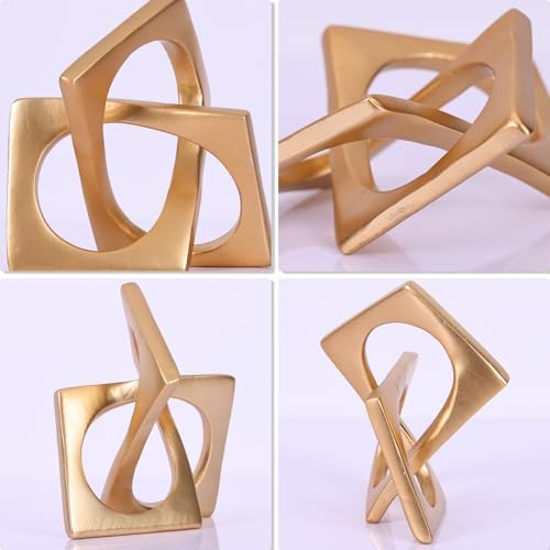 Modern Geometric Sculpture Gold Knot Statue Decor, Home Gold Bookcase Centerpiece jax Decorative, Geometric Tabletop Sculpture and Figurines, For Golden Home Decor Accent, Cube Decorative Ornaments - Image 6