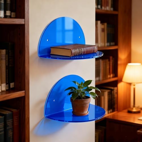 ROYALITA 2-Pack Small Acrylic Shelves Room Decor Floating Shelves, Blue - Image 2