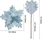 Glitter Decorated Large Poinsettias Decorative Christmas Flower Stems for Christmas Tree Wreaths Wedding Decor, Blue, 10pcs 9.4" - Image 3
