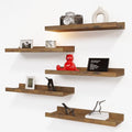 RICHER HOUSE 5-Set Floating Shelves with Lip, Brown Wall Mounted Wood Shelf by RicherHouse