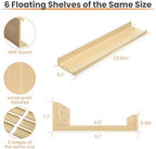 upsimples Floating Shelves for Wall Decor Storage, Natural, 6Pcs, 23.6'' - Image 3