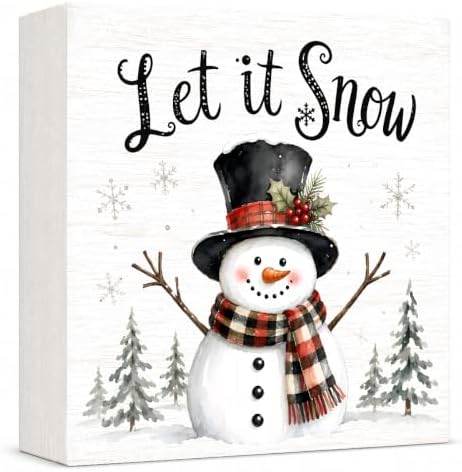 Christmas Decorations Winter Snowman Let It Snow Wood Box Sign by GUDIO