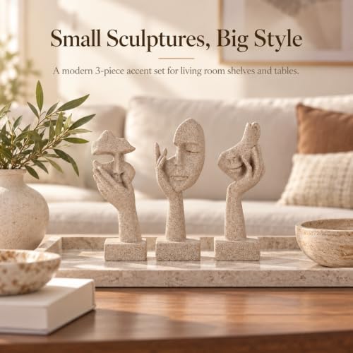 3 Pcs Thinker Statue - Resin Art Abstract Home Accent Figurines for Decor Apartment Bookshelf Floating Shelf Living Room Coffee Table Office Desk Counter Decor (3 Pcs Sandstone, 6") - Image 6