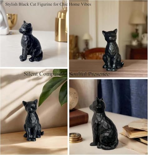 Black Cat Figurines Statue Home Decor Gifts for Women Cat Lovers ,Colletiable Carved Resin Cat Memorial Gift Knick Knacks for Shelf Desktop Office Decorations - Image 4