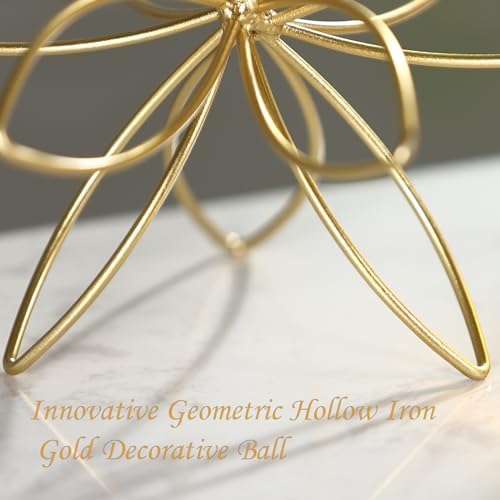 8" Gold Decorative Sphere, Metal Floral Tabletop Sculpture, Abstract Tabletop Decorative Ball for Home Metal Sphere Decor - Image 5