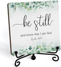 Inspirational Christian Desk Decor, Be Still And Know That I Am God Eucalyptus Sign, Desk Decorations For Office Home Living Room Bathroom, Eucalyptus Shelf Decor, Wooden Plaque With Stand (07) by JUSITAKEET