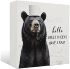 Funny Bear Bathroom Decor - Hello Sweet Cheeks Bear Bathroom Decor, Rustic Farmhouse Wooden Sign, 5 X 5 Inches by Unknown